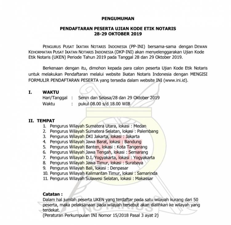 PENGUMUMAN UJIAN KODE ETIK OKTOBER 2019