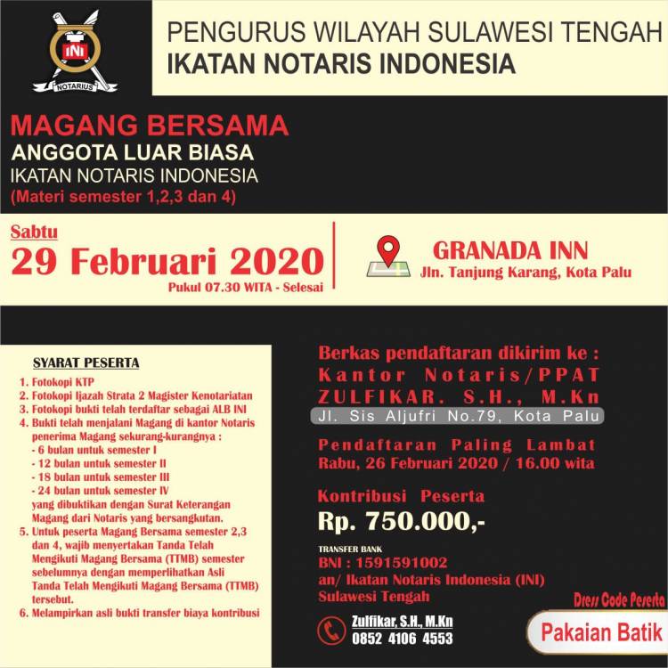 MAGANG BERSAMA PENGURUS WILAYAH SULAWESI TENGAH PERIODE FEBRUARI 2020