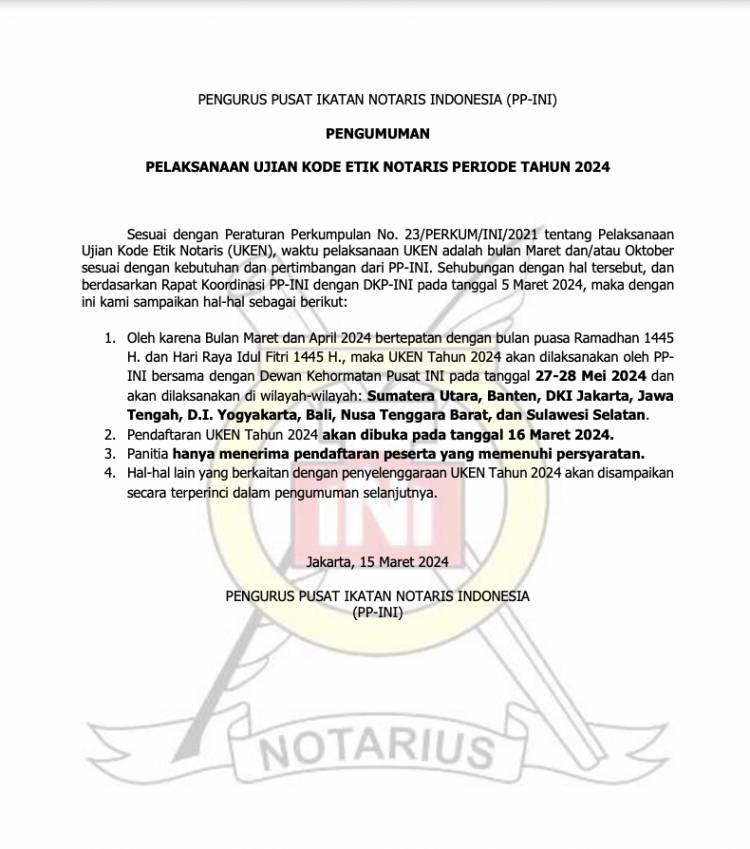 UJIAN KODE ETIK NOTARIS 2024