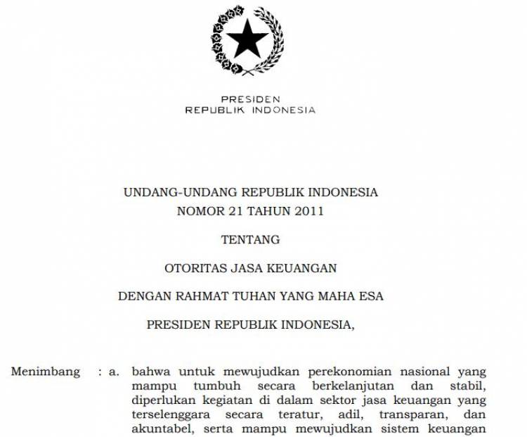 UU. No. 21 Tahun 2011 Tentang OJK