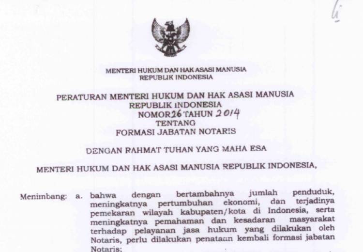 Permenkumham no 26 tahun 2014 Tentang Formasi Jabatan Notaris