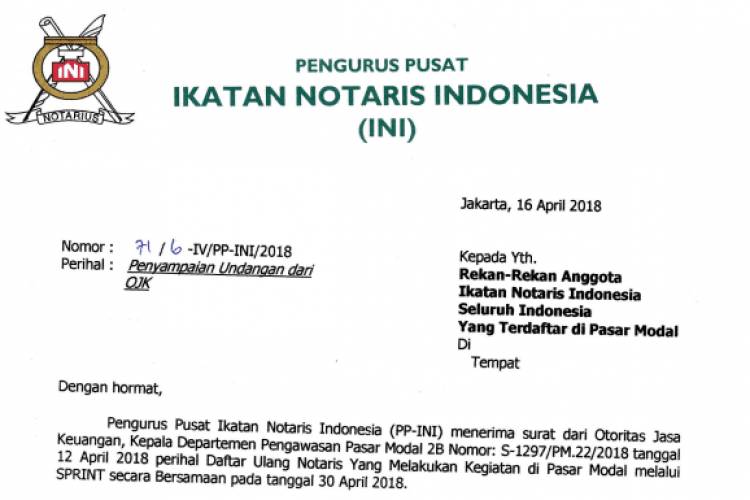 Surat PP INI kepada Notaris yang terdaftar di Pasar Modal