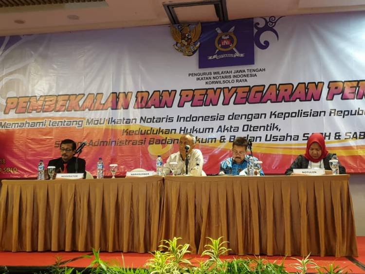 Pembekalan dan Penyegaran Pengetahuan “Memahami tentang MoU INI dengan Kepolisian RI, Kedudukan Hukum Akta Otentik, Sistem Administrasi Badan Hukum dan Badan Usaha“